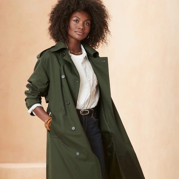Cotton Twill Trench Coat Green Jacket 